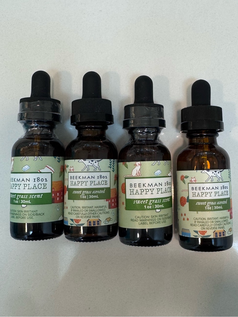 Beekman 1802 Happy Essential Oils set of 4 Large One Once with Dropper Set of 4